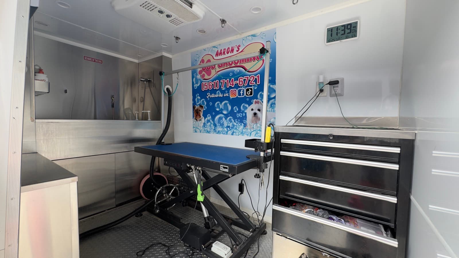 Inside our fully equipped grooming van